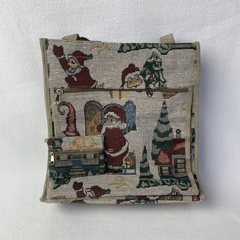 Tapestry Purse Santa Claus Tote Christmas 12” x 12” With Coin Purse New